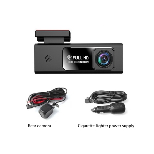 1080P Dual-Lens WiFi Dash Cam with Full HD Night Vision, Emergency Lock, and Loop Recording. Built-in Sensors and Mobile App Connectivity Cigarette Lighter Version with 128GB Card