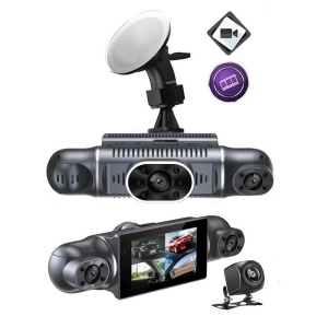4-lens driving recorder with 1080P HD night vision, reverse camera, and parking monitoring, full vehicle coverage, collision lock, 3-inch screen,(WIFI step-down cable+GPS+32GB)