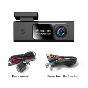 1080P WiFi Smart Car Dash Cam with Front and Rear View, Built-in G-Sensor, Loop Recording, Parking Monitoring, Essential for Cars [Buck Wired Version with 128GB Memory Card]