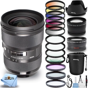 Sigma 24-35mm f/2 DG HSM Art Lens for Nikon F + Filter Kits + Lens Pouch Bundle