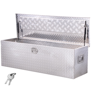 VEVOR 49"x15"x15" Heavy Duty Aluminum Truck Bed Tool Box, Diamond Plate Tool Box with Side Handle and Lock Keys, Storage Toolbox Chest Organizer for Trailer, Pickup, Silver
