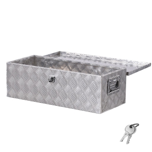 VEVOR 30"x13"x9.6" Heavy Duty Aluminum Truck Bed Tool Box, Stripes Plated Tool Box with Side Handle and Lock Keys, Storage Toolbox Chest Organizer for Trailer, Pickup, Silver