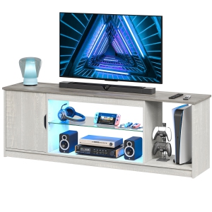 Bestier LED TV Stand for PS5, Modern Gaming Entertainment Center Cabinet for 65 inch TV, Easily Assemble TV Console with Adjustable Glass Shelf for Living Room Bedroom