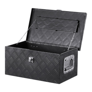 VEVOR 20"x12"x9.5" Heavy Duty Aluminum Truck Bed Tool Box, Stripes Plated Tool Box with Side Handle and Lock Keys, Storage Toolbox Chest Organizer for Trailer, Pickup, RV, Black