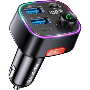 Bluetooth 5.3 FM Transmitter Car Adapter 48W (PD 36W & 12W) [Light Switch] [HiFi Bass Sound] [Fast Charging]