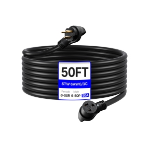 VEVOR 50-Amp Generator Extension Cord, 50 Foot, 250 Volts 12500 Watts Heavy Duty Power Cable, NEMA 6-50R NEMA 6-50P SWT 6AWG Flexible Welder Extension Cord, with Storage Bag