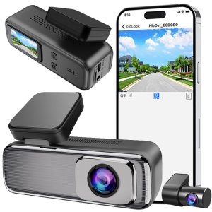 Dual-lens dashcam - 2K front camera + 1080P rear camera, G-Force sensor, mobile Wi-Fi connectivity, enhanced night vision, loop recording, 24-hour parking monitoring (+128GB card)