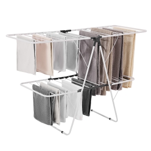 VEVOR 2-Tier Clothes Drying Rack, Foldable Laundry Dryer Rack with Sock Clips & 31 Dry Rods, Metal Height Adjustable Drying Racks for Outdoor & Indoor, Free-Standing, White