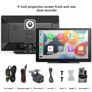 9-inch CarPlay front and rear dual-recording dashcam - CarPlay smart screen convenient navigation, smart Bluetooth, MP5 player, in-car screen projection dashcam (+32GB memory card)