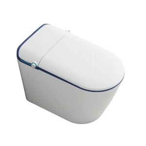 SERA BATHROOM Stevie Smart Bidet Toilet, One-Piece Toilet with Auto Jet Flush, Auto Open/Close Lid, Warm Water Wash, Warm-Air Dryer, Heated Seat, Blue Trim
