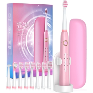 Electric Toothbrushes for Adults, 8 Brush Heads Sonic Electric Toothbrush with 40000 VPM Deep Clean 5 Modes, Power Rechargeable Fast Charge 4 Hours Last 30 Days (Black, with Travel