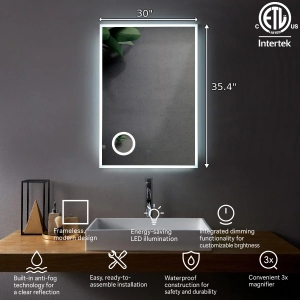 SERA BATHROOM Mirror 30" LED M-1039 with Magnifying Mirror (30" X 36"), Anti-fog function - Frosted
