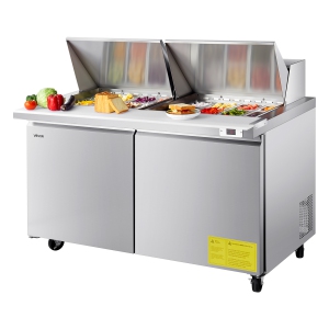 VEVOR 60"W Commercial Refrigerator, 15.4 Cu. Ft Sandwich Prep Refrigerated Table, Mega Top Food Prep Fridge with 24 Pans and Cutting Board, Stainless Steel Salad Prep Cooler
