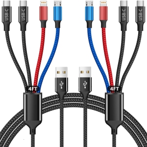 Dual Type C 4 in 1 Charging Cable 2Pack 4FT, Multi Charging Cable for Multiple Ends, Universal USB Cable with IP/Micro USB/Dual USB C Port Compatible iPhone16 15 14 Series Tablets