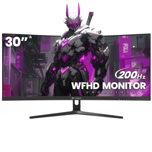 CRUA 30 inch Curved Gaming Monitor, 200HZ Ultrawide Computer Monitor, WFHD(2560 * 1080P) VA Screen,21:9,1500R,120% sRGB, PC Monitors Support FreeSync, with HDMI/DP-Black