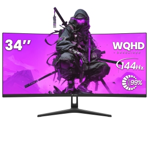 CRUA 34 Moniteur de jeu Courbé de pouce, 165HZ 1500R Moniteur d'ordinateur ultra-large 21:9 WQHD 3440x1440, Soutien Freesync, PIP/PBP, 120% sRGB, HDMI 2.0 & DP 1.4 Noir