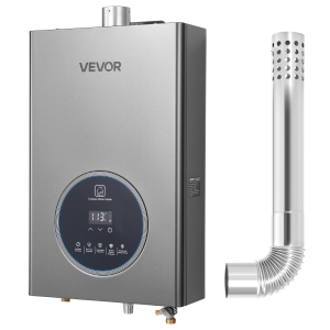 VEVOR 4.3Gal Gas Tankless Water Heater, Indoor 100000 BTU Instant Hot Water Heater, Smart Temperature Control & Clear LED Display & Multiple Security Protections,Silver Gray