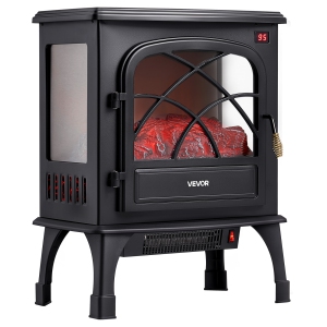 VEVOR 25.5inch Freestanding Fireplaces, 1500W 5120BTU Portable Electric Fireplace Stove Heater, with Overheating Protection,Adjustable Flames,Timer, Remote,for Living Room,Black