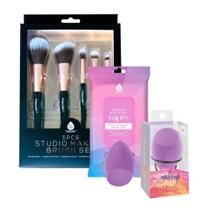 Pursonic Makeup Essentials Bundle: Brush Set, Makeup Wipes & Blender Sponge