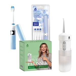 Pursonic Compact Travel Oral Care Bundle: USB Rechargeable Collapsible Water Flosser & Portable Electric Toothbrush