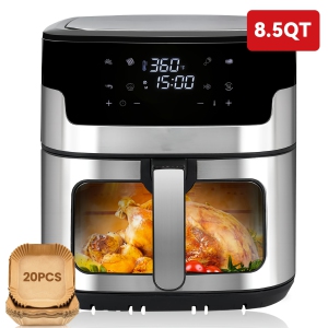 GlowWise Air Fryer 8.5 QT Oilless 1500W Large Capacity Oven Air Fryers Healthy Cooker with 10 Preset, Visual Cooking Window, Non-Stick Basket, Included Recipe