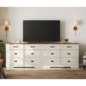 WAMPAT Farmhouse TV Stands for 100+ Inch TV, 2 in 1 Wooden Dresser with 6 Drawers,Modern Entertainment Center 94.4" TV Console Table for Living Room,Bedroom,White