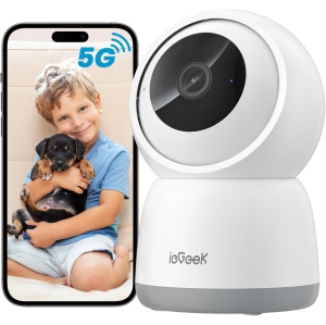 ieGeek 2K Indoor Security Camera, 5G/2.4G WiFi Pet Cameras for Home Security, 360° Dog Cam w/Auto Tracking, Smart Motion Detection, Phone App, Baby Monitor, 3MP Night Vision,White