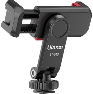 ULANZI Phone Tripod Mount ST-06S, Universal Smartphone Mount Adapter with 2 Cold Shoe, 360° Rotates and Adjustable Cell Phone Clip Clamp Holder, Compatible with iPhone, Samsung
