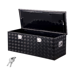 VEVOR 48"x19.5"x17.5" Heavy Duty Aluminum Truck Bed Tool Box, Stripes Plated Tool Box with Side Handle and Locks Keys, Storage Toolbox Chest Organizer for Trailer, Pickup, Black