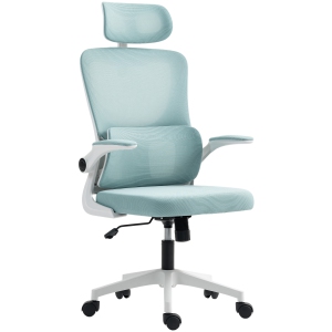 Vinsetto Ergonomic Office Chair with Auto-Adaptive Lumbar Support, High Back Desk Chair with Adjustable Headrest & Height, Rotatable Arm, Rock Function for Office, Light Blue