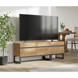Wampat Modern TV Stand for 50 inch TVs, 2 in 1 Entertainment Center with Storage Cabinets and Metal Base, Living Room Media Console, Oak, 53''