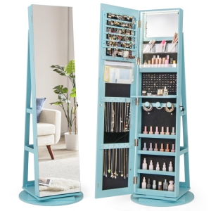 Rotating Jewelry Cabinet with Mirror, Lockable Design, and 3 LED Modes