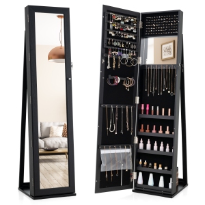 Lockable Standing Jewelry Cabinet with Mirror for Full-Length View
