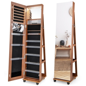 Jewelry Armoire Cabinet with Lockable Storage and Makeup Mirror