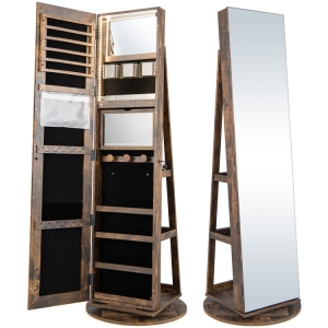 Rotating Jewelry Cabinet with Mirror, Lockable Design, and 3 LED Modes