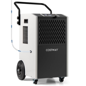 Costway 154 Pints Commercial Dehumidifier with Pump Drain Hoses for Basements Job Sites Blue/White