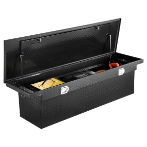VEVOR 71x27x18 In Crossover Truck Tool Box, Heavy Duty Aluminum Toolbox with Diamond Texture, Pick Up Truck Bed RV Trailer Toolbox,Waterproof Storage Organizer with Lock,Keys,Black