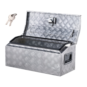VEVOR 30"x13"x13" Aluminum Truck Bed Tool Box, Stripes Plated Tool Box with Side Handle and T-Lock Keys, Storage Toolbox Chest Organizer for Trailer, Pickup, Truck Bed, RV, Silver