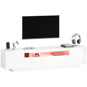 HOMCOM TV Stand with RGB LED Lights, Modern TV Table with 3 Cabinets & Open Shelf for 65-85 Inch Television, Entertainment Center with Cable Hole for Living Room, High Gloss White