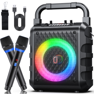FanFun Bluetooth Speaker with 2 Mics, Portable Outdoor Speaker with LED Lights & Shoulder Strap & Deep Bass, T18-T