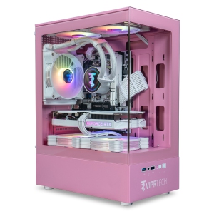 ViprTech Stryker 4.0 Liquid-Cooled PC - AMD Ryzen 7 (4.4GHz Turbo), NVIDIA RTX 5060 8GB, 16GB DDR4, 1TB SSD, WiFi BT, Win 11 Pro, Gaming Desktop Computer Prebuilt, Icon Pink