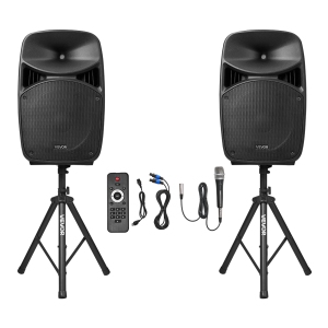 VEVOR 2000W Portable PA System, Sound System Set with 3 Channel Mixer, Dual Speakers, Wireless Bluetooth, Microphone, Compact Stands, USB & SD Inputs, Remote Control,for DJs Events