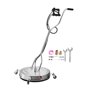 VEVOR 24" Pressure Washer Surface Cleaner, Stainless Steel Pressure Washer Attachments with 4 Wheels, 4000 Max PSI, 3/8 Quick Connector, 2 Spray Nozzles, Dual Handle, for Concrete