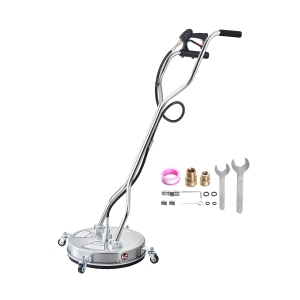VEVOR 18" Pressure Washer Surface Cleaner, Stainless Steel Pressure Washer Attachments with 4 Wheels, 4000 Max PSI, 3/8 Quick Connector, 2 Spray Nozzles, Dual Handle, for Concrete