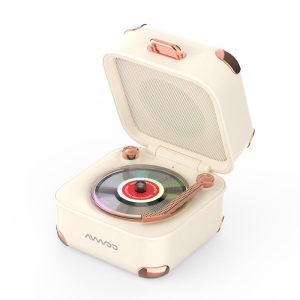 Retro Record Player Speaker Bluetooth, Colorful Rhythmic Lights/360° Stereo Sound/1200mAh Long Battery Life Supports TF Cards/Type-C/Bluetooth Connection-Wireless Desktop Speaker