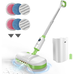 AlfaBot Cordless Electric Mop for Floor Cleaning, Dual Spin Mop with LED Headlight/Water Spray/Self-Propelled,Clean up to 2700 ft²,Rechargeable Scrubber Mops with Big Water Tank