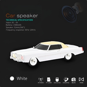 Cadillac Classical Vintage Car Design Bluetooth Speaker – HD Sound, FM Radio, TWS Stereo, LED Party Lights, USB/TF Playback, Hands‑Free Mic – Cool Portable Car Décor