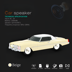 Cadillac Classical Vintage Car Design Bluetooth Speaker – HD Sound, FM Radio, TWS Stereo, LED Party Lights, USB/TF Playback, Hands‑Free Mic – Cool Portable Car Décor