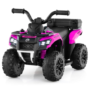 Costway 6V Toddler Ride On Electric Car ATV with Lights & Music & USB Port Storage Box Toy Car Red/Blue/Khaki/Green/Pink