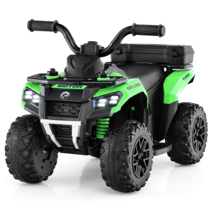 Costway 6V Toddler Ride On Electric Car ATV with Lights & Music & USB Port Storage Box Toy Car Red/Blue/Khaki/Green/Pink